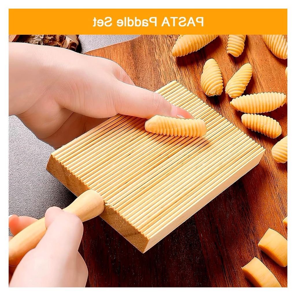 Gnocchi-Brett aus Holz, Nudelbrett mit Holzstäbchen, Zubehör aus Buchenholz für die Nudelherstellung, Makkaroni-Brett mit Griff, Nudelwerkzeug f...