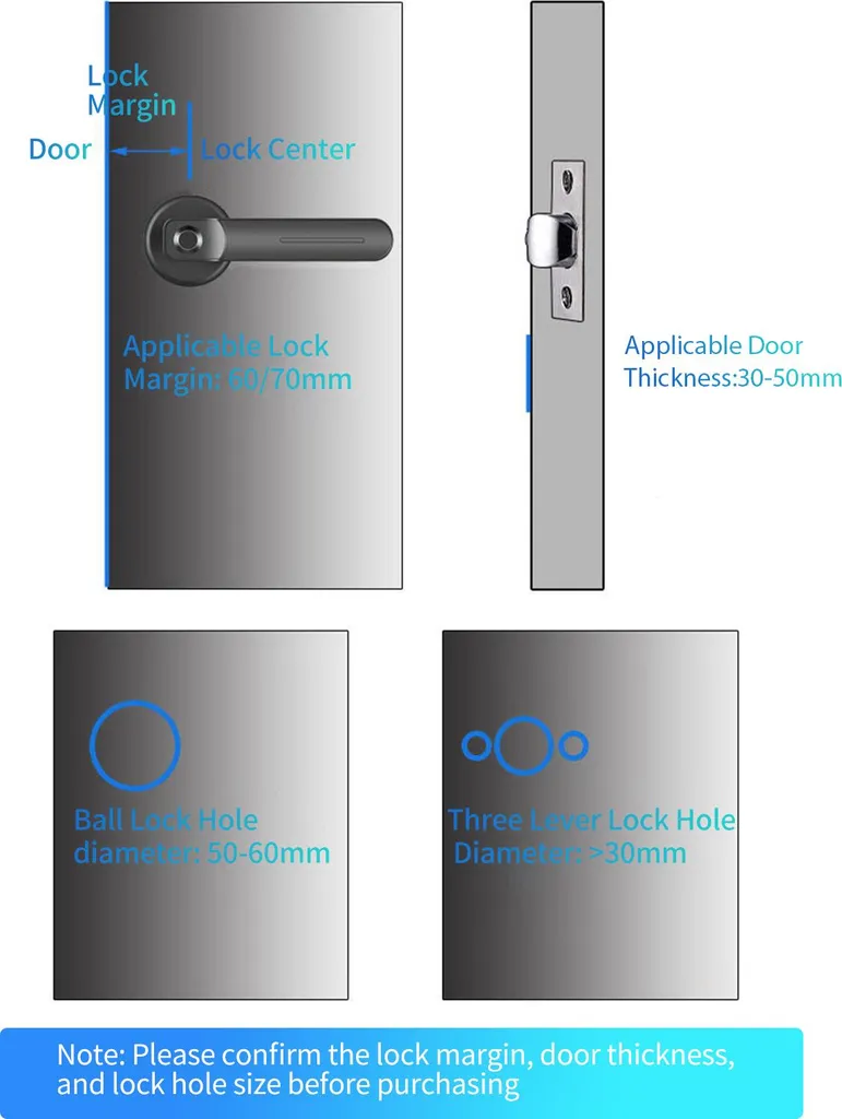 Serrure Intelligente à Empreinte Digitale avec Levier Réversible Noir - 4