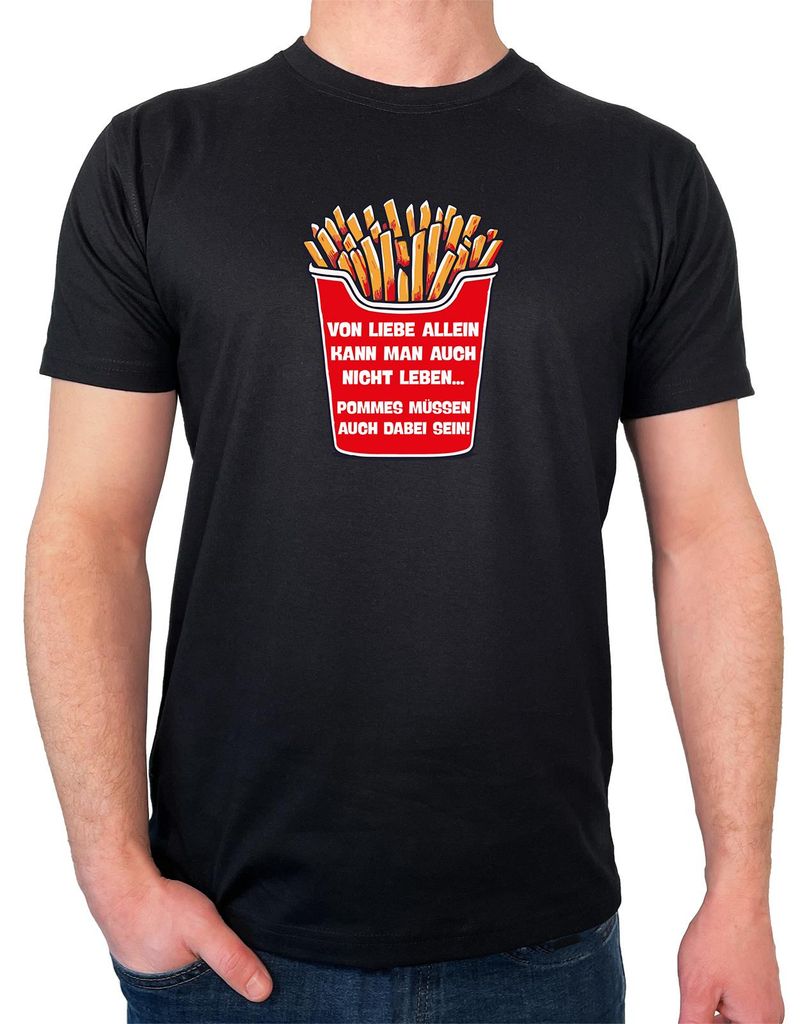 Huuraa Herren T-Shirt Liebe allein nicht Pommes dabei XL Black Bio Baumwolle Fairtrade Herrenshirt Geschenkidee