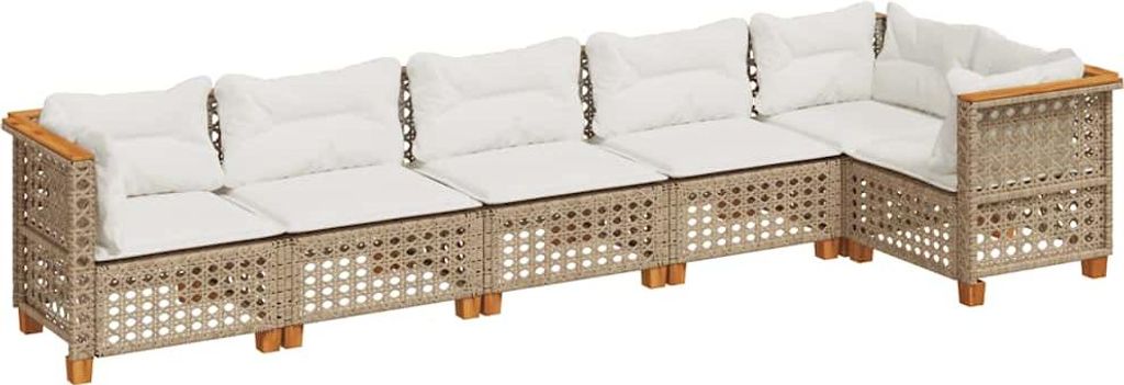 vidaXL 6-tlg. Garten-Sofagarnitur mit Kissen Beige Poly Rattan