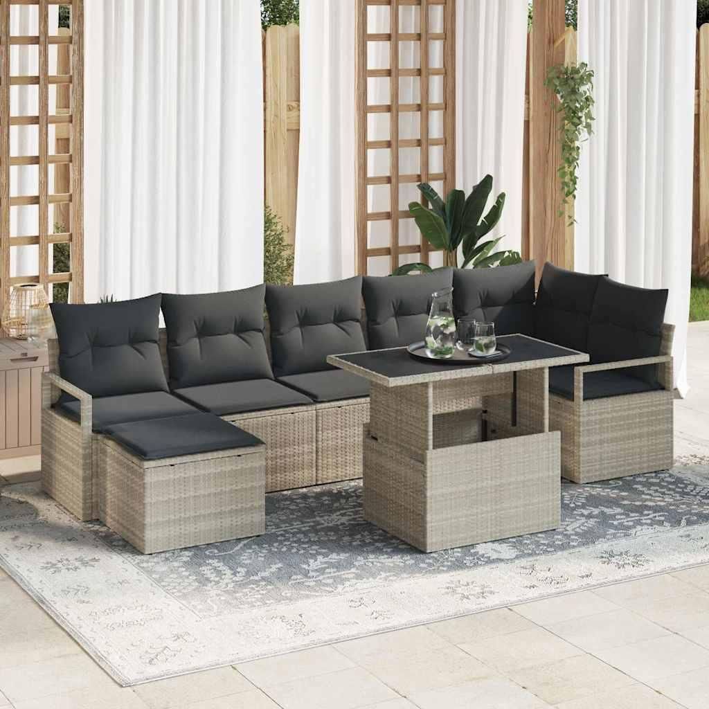 Maison Exclusive - Garten-Sofa-Set mit Speicher 8 pcs Hellgrau Poly Rattan