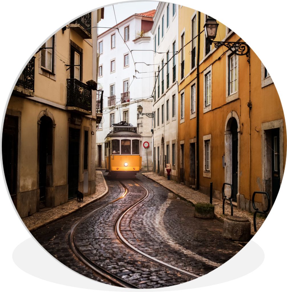 MuchoWow Rundes Wandbild - Runde Bilder Lissabon - Straßenbahn - Portugal Ø 60 cm Kreis Wanddekoration Kunststoff - Wandkreis - Wandschmuck - W...