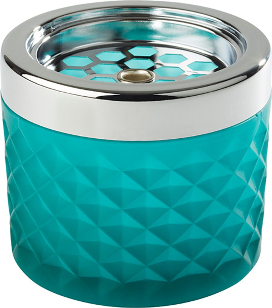APS Windaschenbecher, Ascher Aschenbecher, aus verchromten Metall, gefrostetes Glas, mit Bajonettverschluss, Ø 9,5 cm, 8 cm Höhe, hellblau