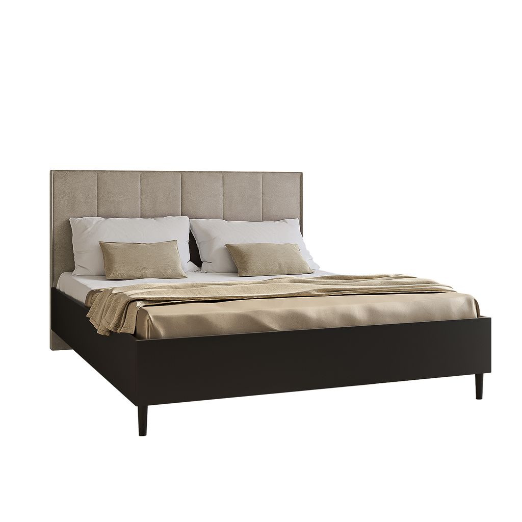 Doppelbett Luk II 160 x 200 cm ohne Matratze Bett mit Lattenrost Jugendbett Kopfteil mit Bettkasten ohne Nachttisch (schwarz, Jasmine 21 – beige)