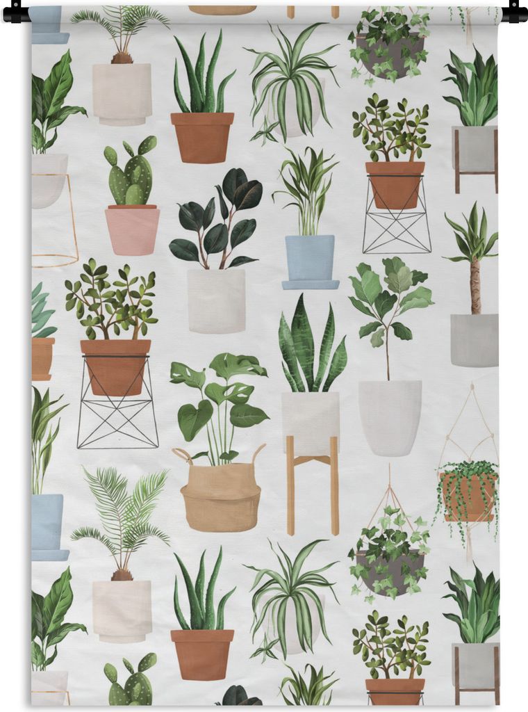 MuchoWow Wandteppich Wandbehang Pflanzen - Pastell - Weiß 60x90 cm Tapisserie Dekoration Wandtuch - Foto-Teppich - Abwaschbar