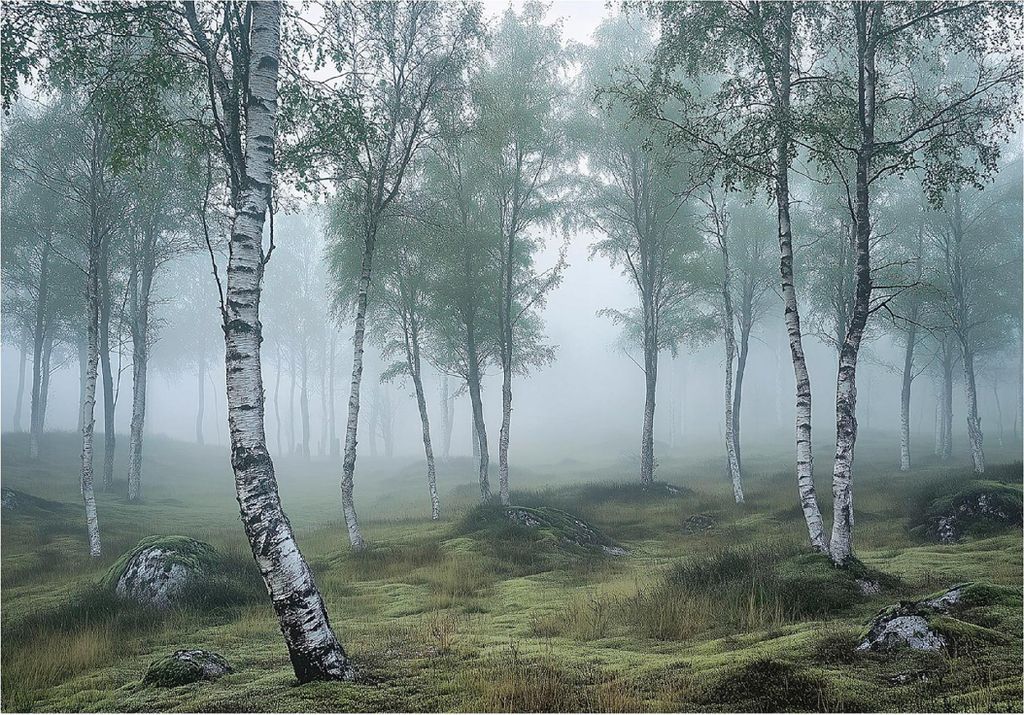 Fototapete 3D Effekt Wald Birken Natur - 400x280 cm - inklusive kleister - Vlies Tapete - Vliestapete Wohnzimmer Schlafzimmer Küche Modern Wandtapete