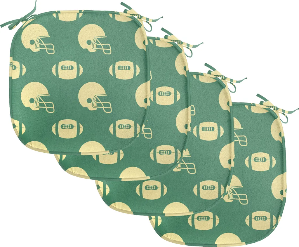 ABAKUHAUS Imbottitura per sedie da sala da pranzo in stile football americano, palloni retrò, cuscino decorativo impermeabile con cinturini per sedie da cucina, 40 cm x 40 cm, confezione da 4, verde crema