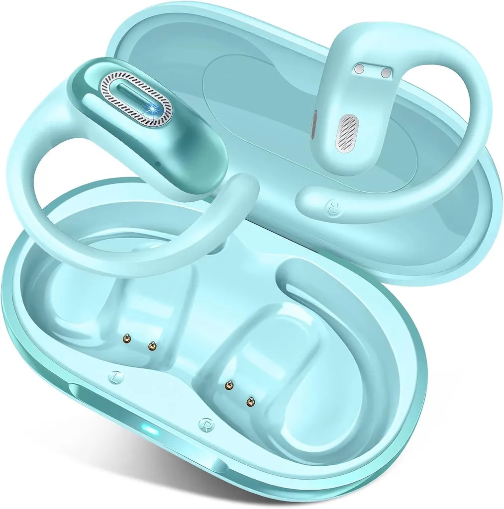 Open-Ear-Kopfhörer, Tiefer Bass, 58 Std Spielzeit, 4 ENC Mikrofon, Sport mit Ohrhaken, IPX7 Wasserfest Ohrhörer für Laufen,Joggen, Fitness