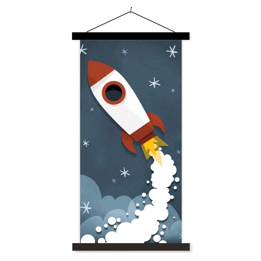 MuchoWow Textilposter Illustration - Rakete - Kinder 60x120 cm mit schwarzem Rahmen - Magnete