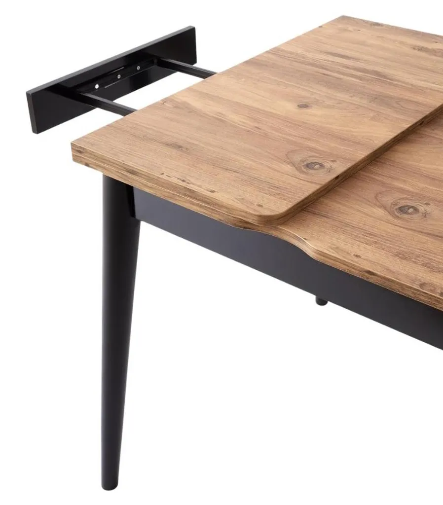 Table extensible design bois pin et noir 80 à 160 cm modèle TOTEM