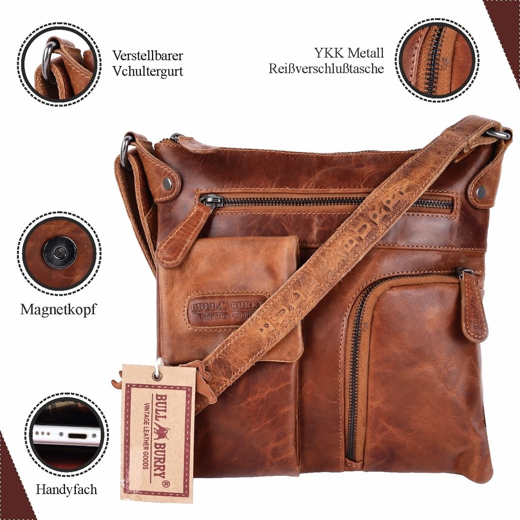 Leder Umhängetasche Herren Damen Schulter-Tasche Minibag Crossbag Bull Burry