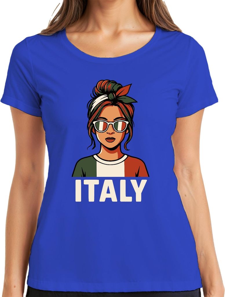 Italienerin Sonnenbrille Flagge Retro Urlaub Fan Reise Italien Damen T-Shirt, Blau, S