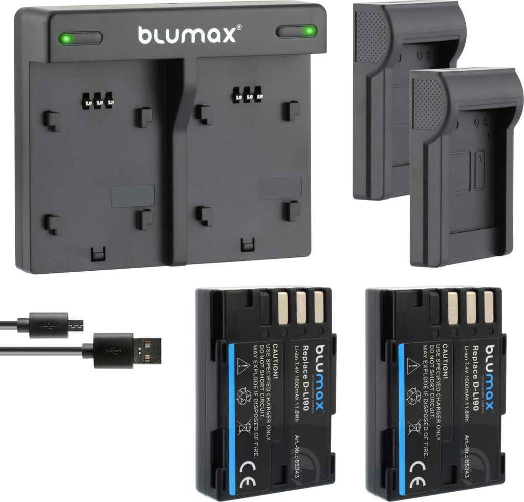 2x Akku + Lader für Pentax D-Li90 K-3 K3 K3II K5II K7 K-7 645D 645Z 1600 mAh