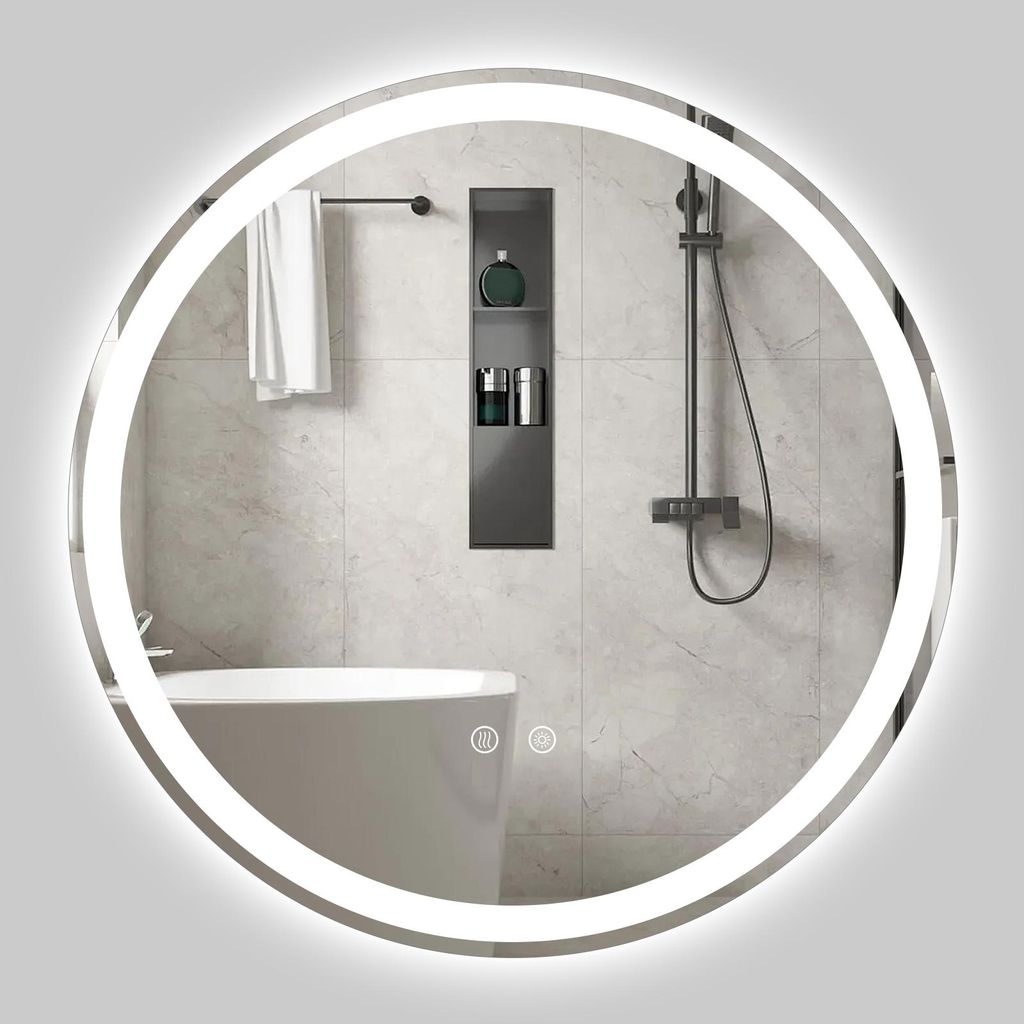 COSTWAY Spiegel mit Beleuchtung, Badspiegel rund, Badezimmerspiegel mit Touch-Schalter, Speichersystem&Anti-Beschlag Funktion, Wandspiegel