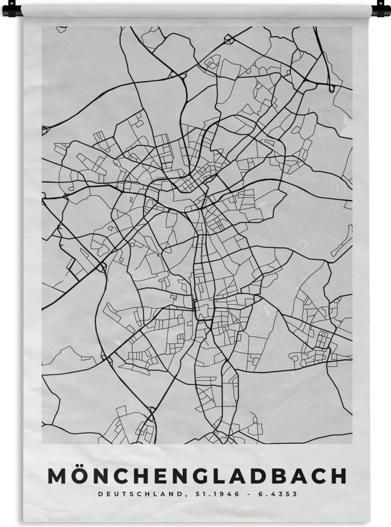 MuchoWow Wandteppich Wandbehang Stadtplan - Deutschland - Karte - Mönchengaldbach 120x180 cm Tapisserie Dekoration Wandtuch - Schlafzimmer - Dek...