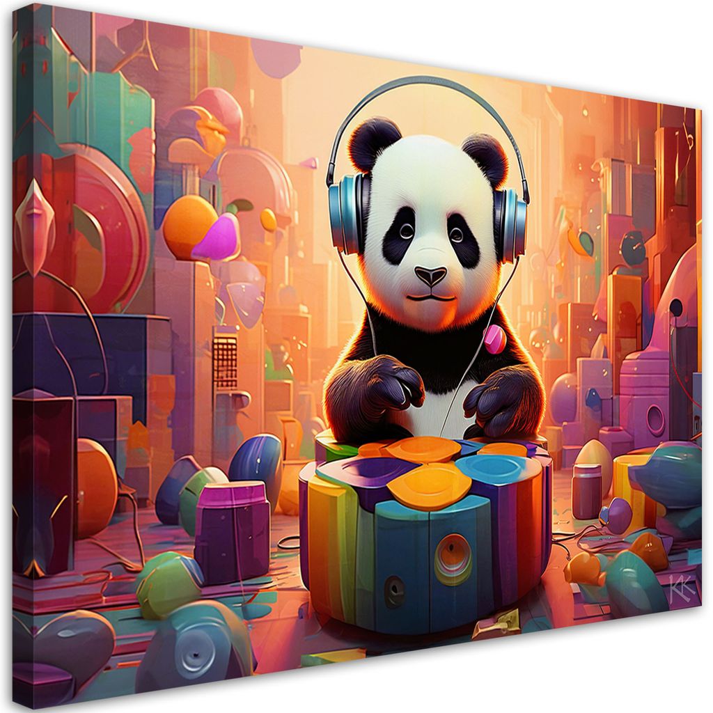 Leinwandbild Panda mit Kopfhörern 100x70 Feeby Bunt bild für die wand bereit zum aufhängen