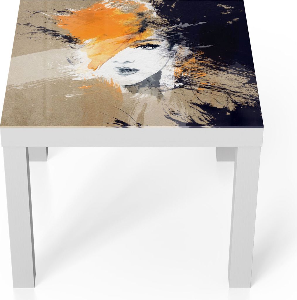 DEQORI Couchtisch 55x55 cm Weiß 'Abstraktes Gesicht' Glas Beistelltisch