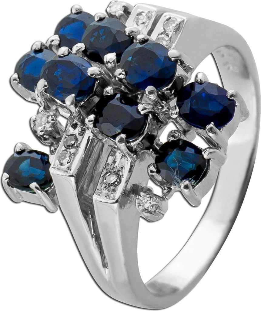 Saphir Ring Weissgold 585 14K Diamanten 0.08ct Antikschmuck 16