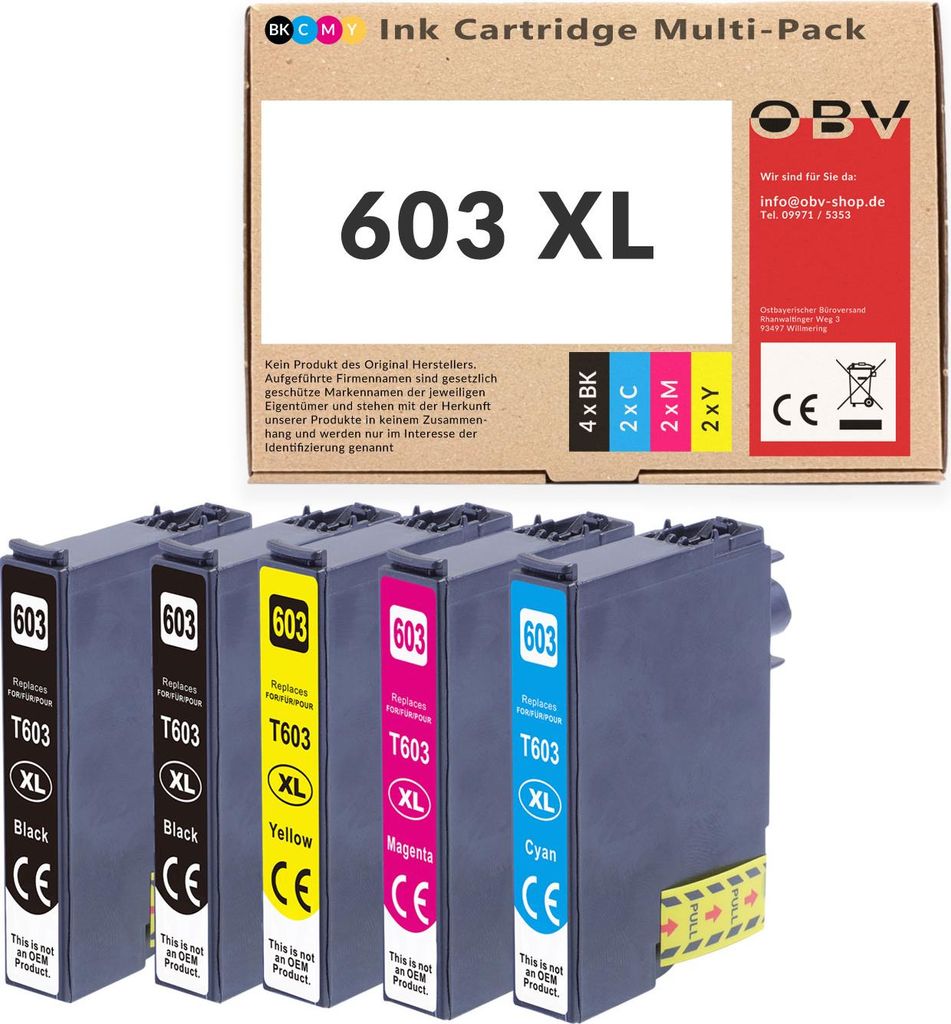 OBV 603XL Ersatz für Epson 603 XL Druckerpatronen für XP-2105 XP-2150 XP-3100 XP-3105 XP-3150 XP-4100 XP-4155 WF-2830 WF-2835 WF-2840 WF-2850 (5 ...