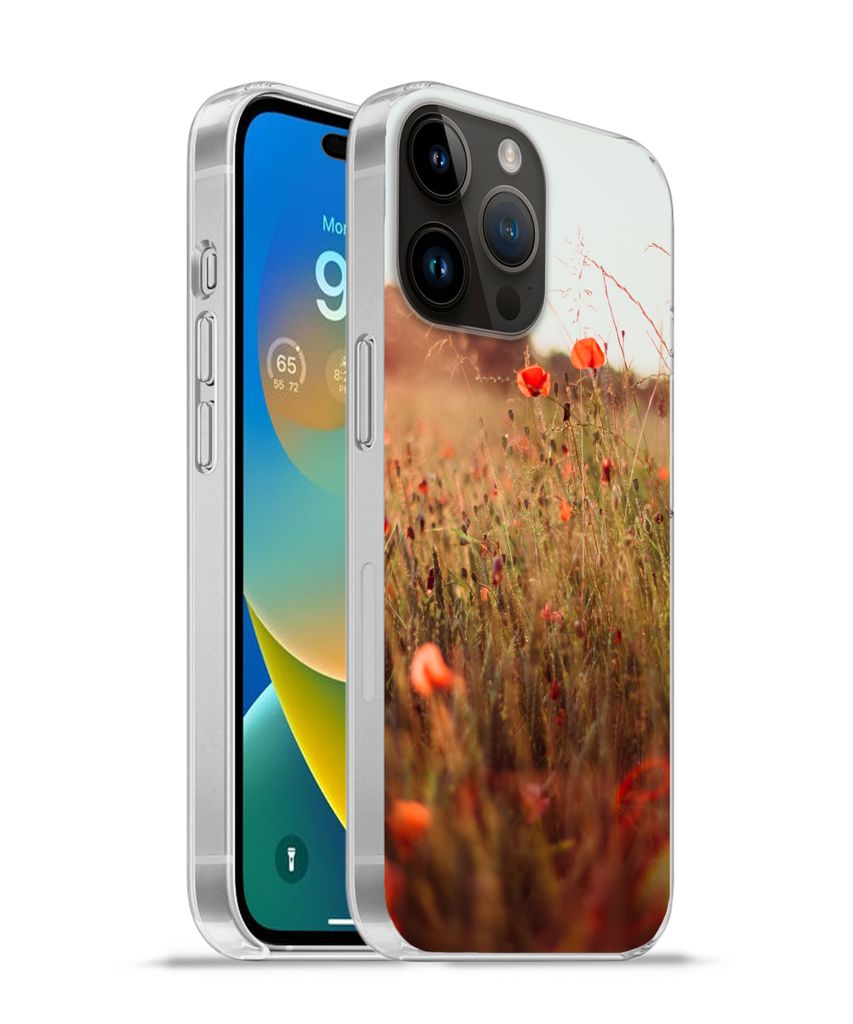 MuchoWow Handyhülle Schutzhülle Hülle für Apple iPhone 14 Pro Max Sonnenuntergang - Blumen - Rot Silikon Softcase Handy Hülle - Hardcover