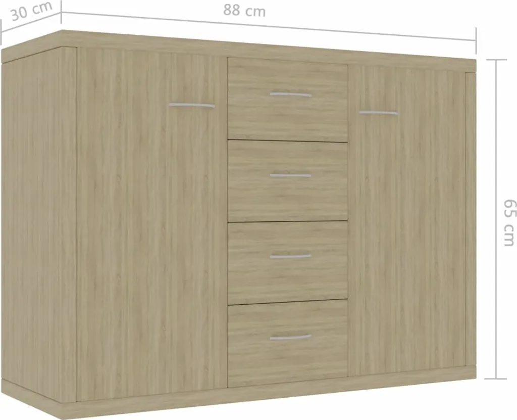 vidaXL Credenza Rovere Sonoma 88x30x65 cm | Mobiletto Multiuso Legno - 7