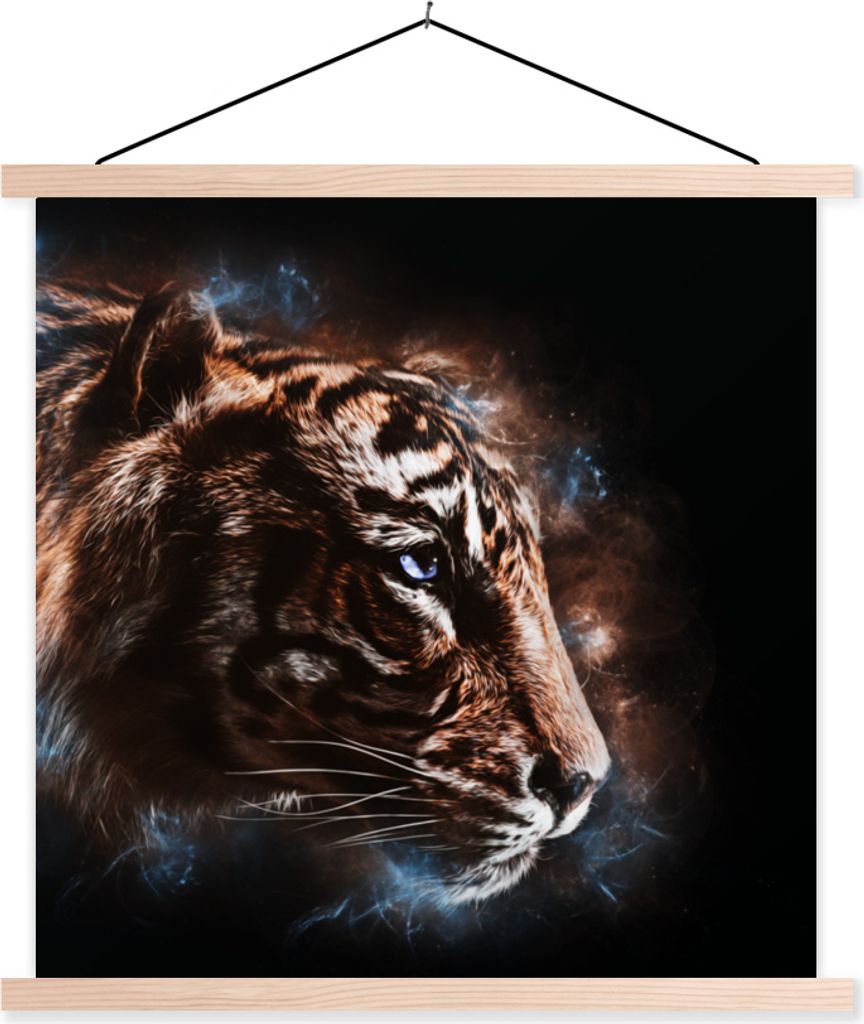 MuchoWow Textilposter Tiger - Tiere - Orange 60x60 cm mit holzfarbenen Rahmen - Wanddekoration