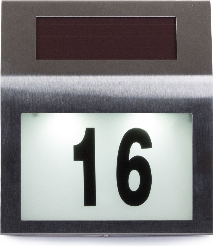 Solar LED-Hausnummern beleuchtet I Hausnummer Leuchte ohne Strom aus Edelstahl | Dämmerungssensor | Akku Aufladung am Tag