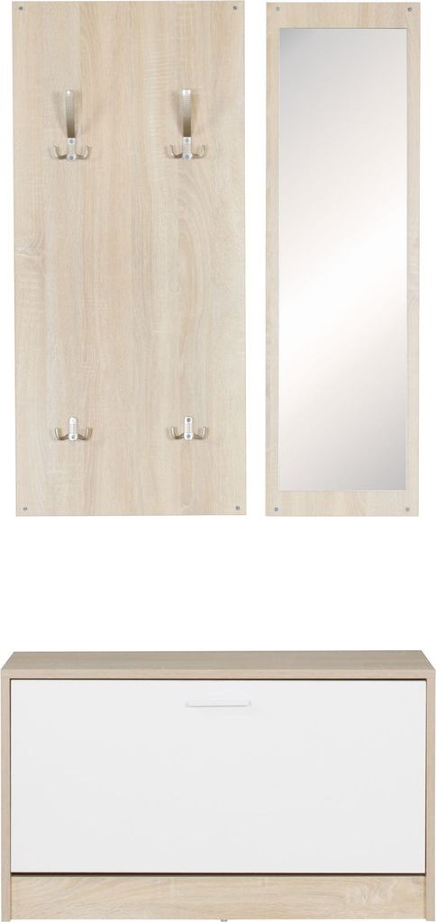 Wand-Garderobe SALERNO mit Spiegel & Schuhschrank Spanplatte sonoma, Moderne Flur-Kompaktgarderobe für Jacken & Schuhe, Komplettgarderobe