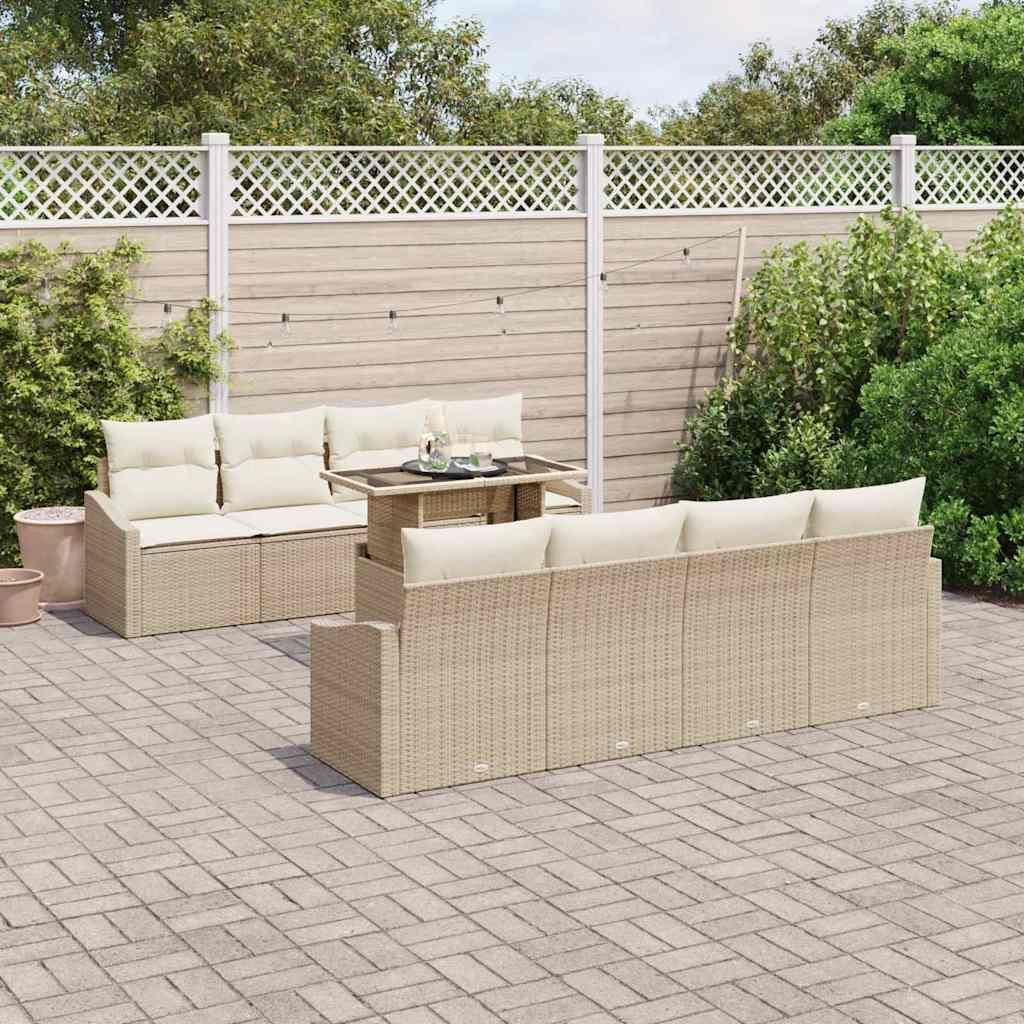 Maison Exclusive - Garten-Sofa-Set mit Kissen mit Speicher 9 pcs Beige Poly-Rattan