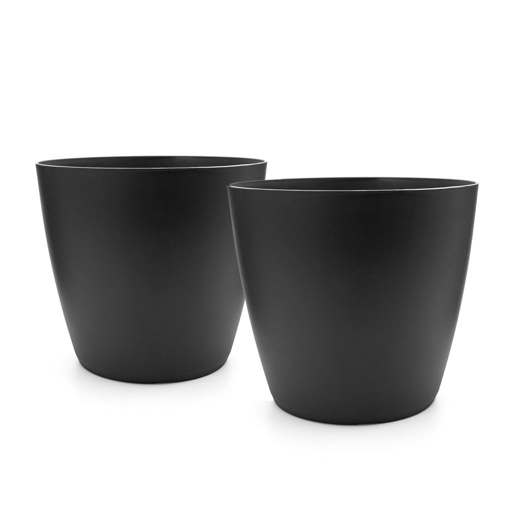 BigDean 2 Stück Blumentopf, Übertopf aus Kunststoff Blumentopf in modernem Look (Graphit, ø 24 cm) Übertopf für innen oder außen