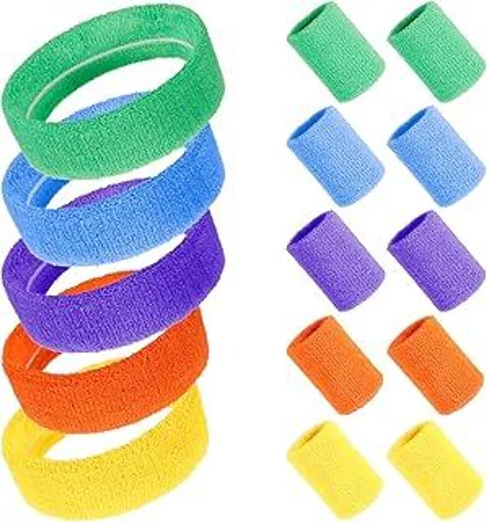 Set di 15 fasce antisudore anni '80 Fascia antisudore, fascia frontale neon anni '80 Outfit 5 colori Fascia antisudore da polso Fascia frontale per donna Uomo Basket Tennis Palestra