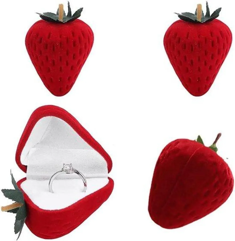 Écrin à bague fraise rouge coffret cadeau bijoux original mariage x4