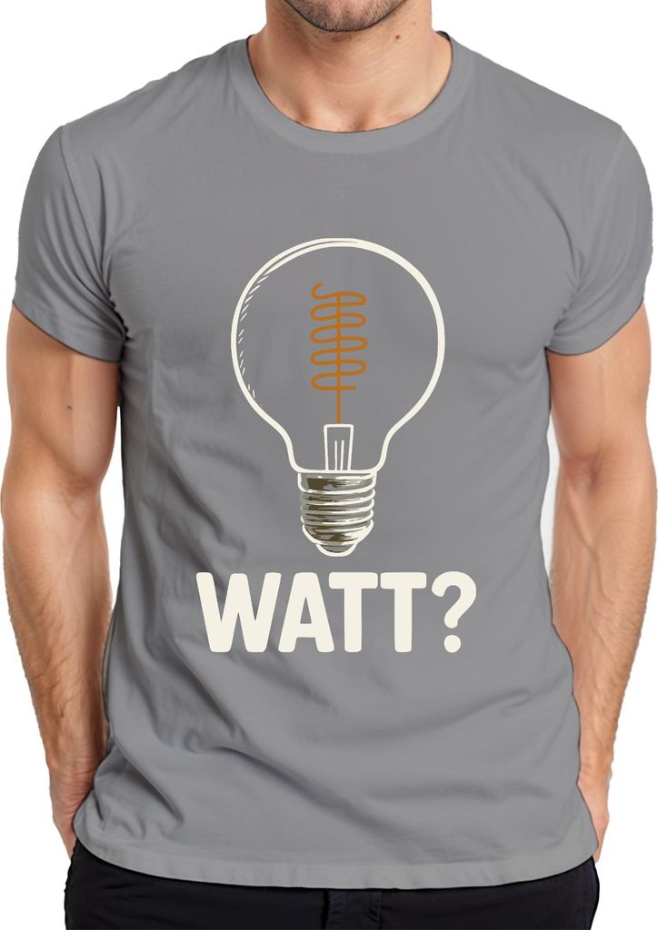 WATT? Glühbirne Elektriker Geschenk Lustig Strom Humor Retro Herren T-Shirt, Grau, 3XL