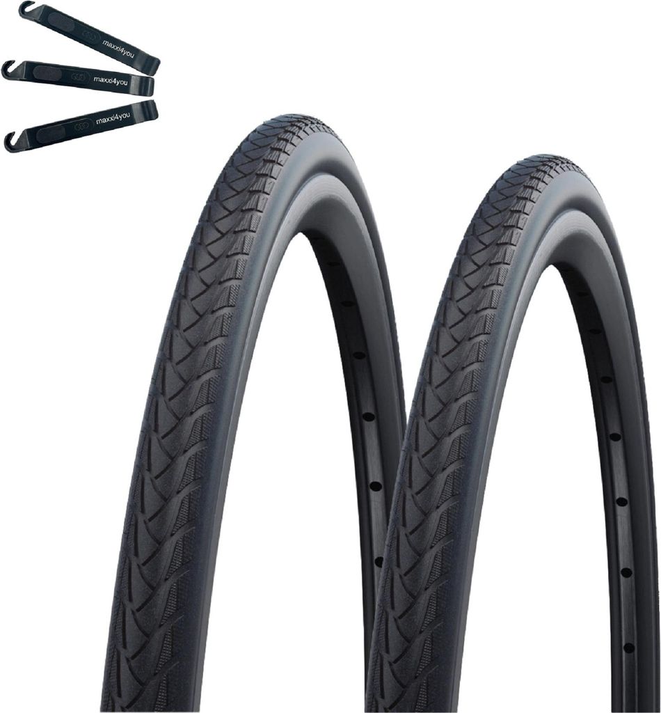 2 x Schwalbe Rollstuhlreifen Marathon Plus Evo SmartGuard NMC (Black N Roll) Schwarz 37-540 (24 x 1 3/8") inkl. maxxi4you Reifenheber