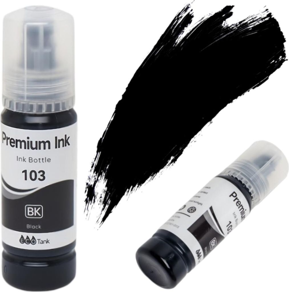A collage of an ink bottle and a black ink splash.