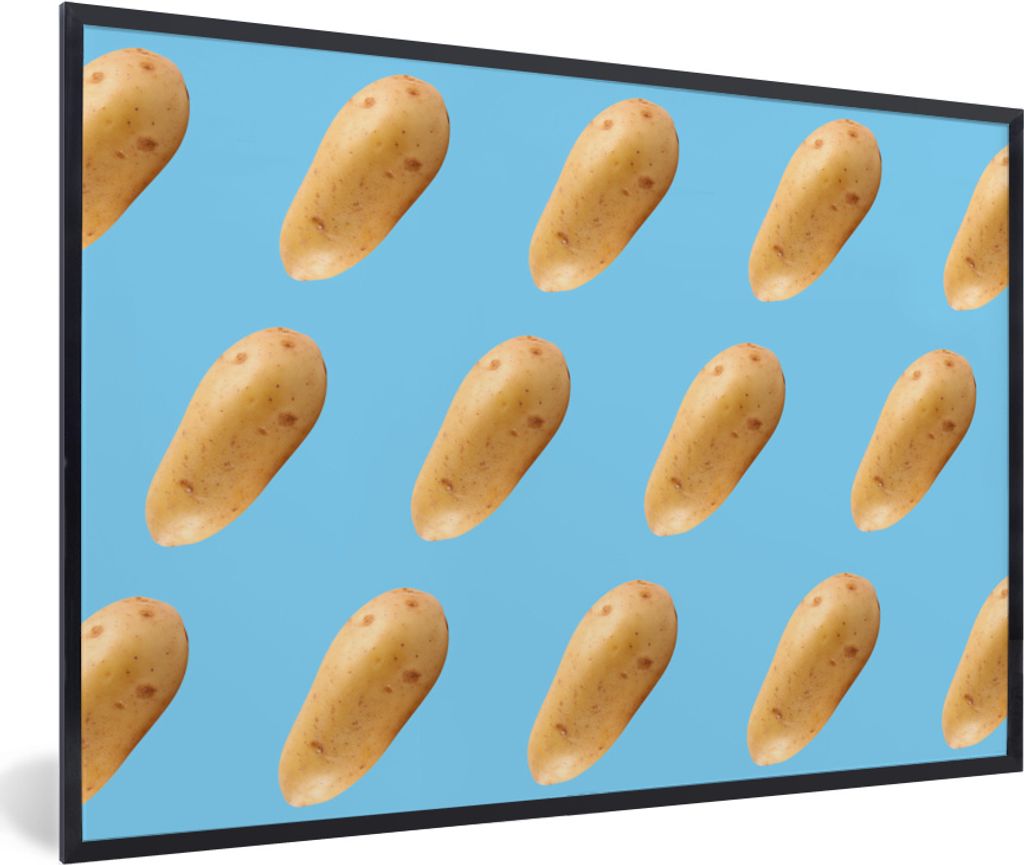MuchoWow MuchoWow Gerahmtes Poster Kartoffel - Muster - Blau 90x60 cm - Poster mit zchwarzem Bilderrahmen - Fotorahmen - Foto-Plakat