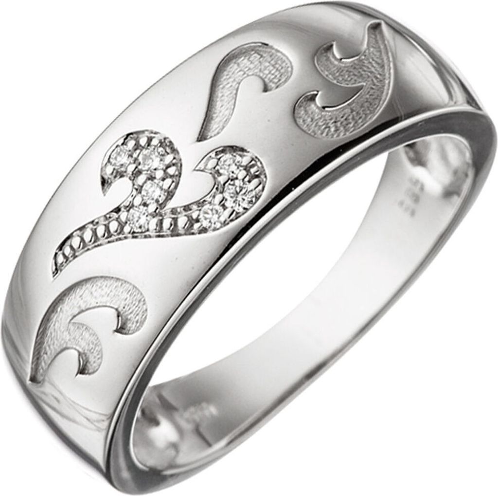 Ring Damenring 7 Diamanten Brillanten Muster Wellen 585 Gold Weißgold Innenumfang 58mm Ø18.5mm