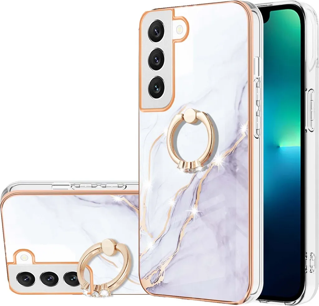 Custodia Marmo Samsung S22 5G - Cover Silicone TPU Antiurto con Anello