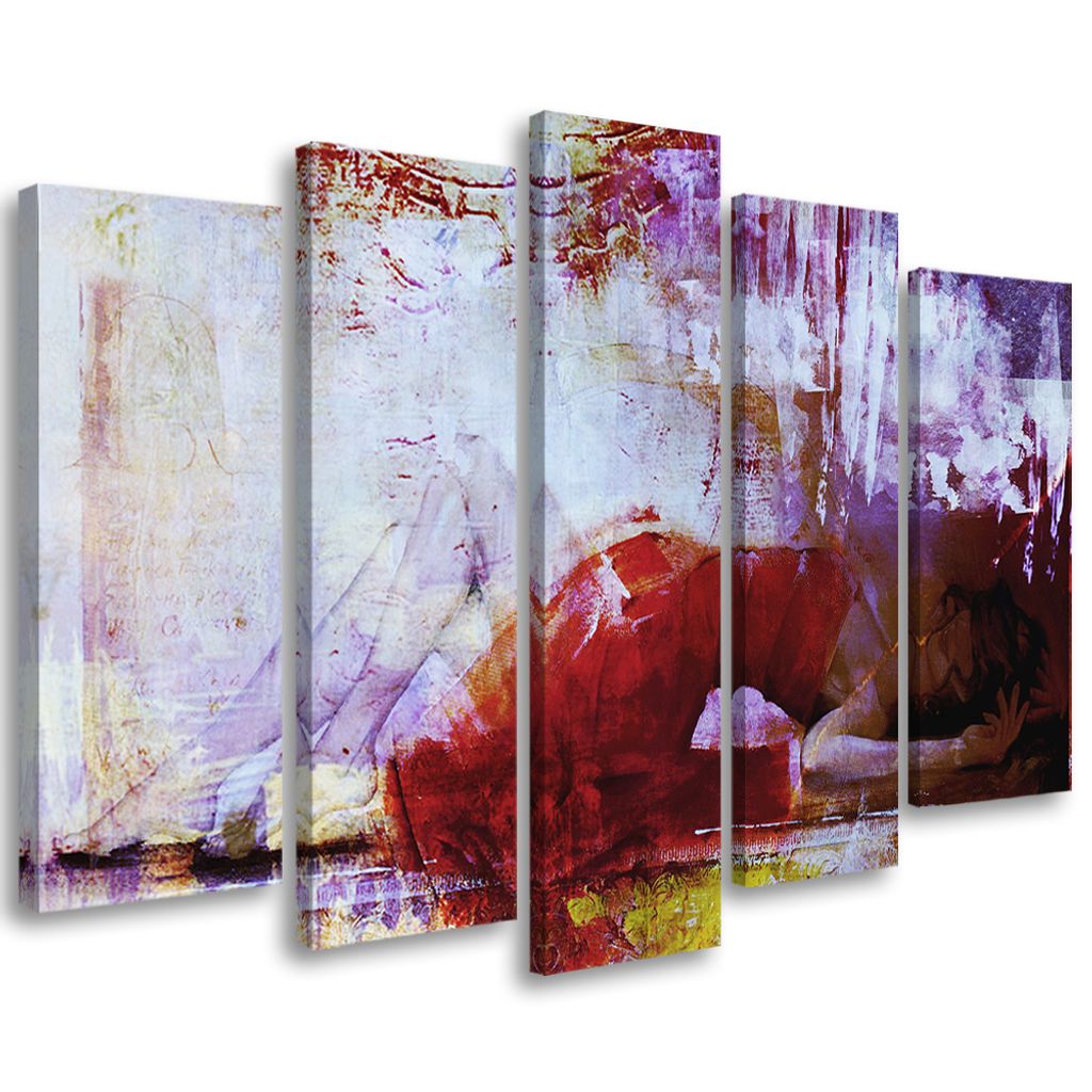 5-teiliges leinwandbild frau pastell 150x100 cm Feeby rot wandbild bereit zum aufhängen