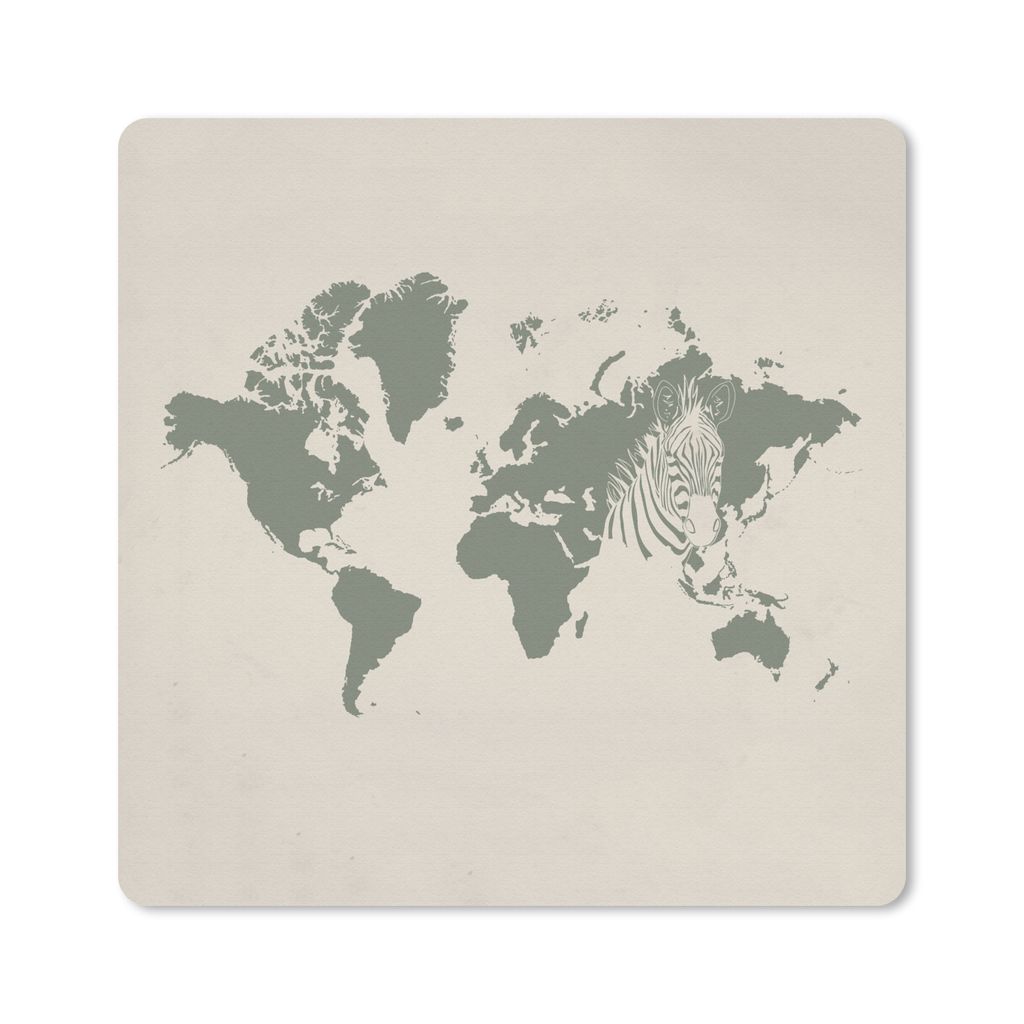 MuchoWow Mauspad Mousepad Weltkarte - Zebra - Grau 30x30 cm - Mousepads - Maus Mat - Pad - Mausunterlage - Gaming