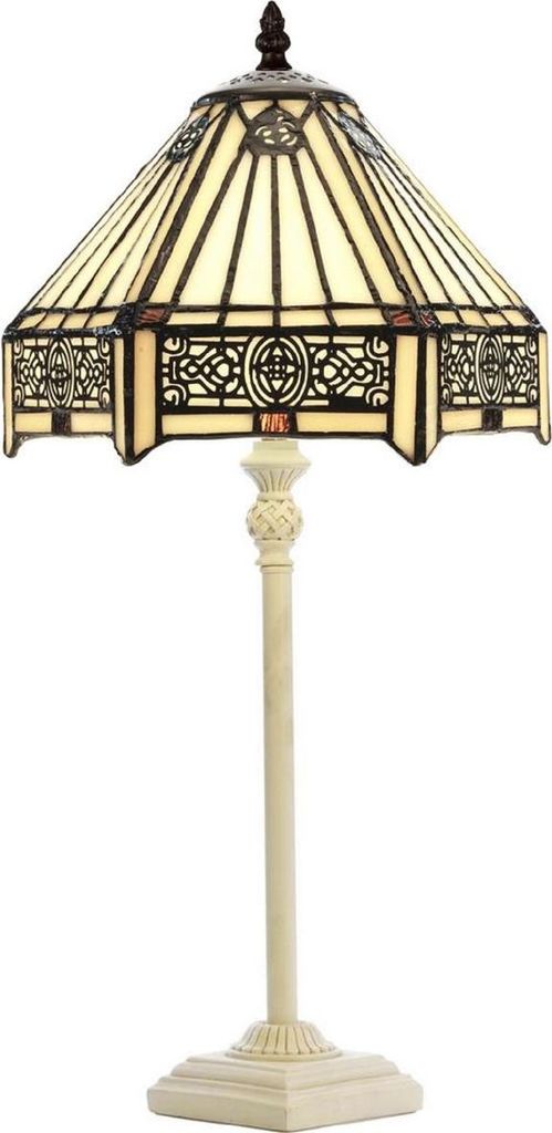 Casa Padrino Luxus Tiffany Tischleuchte Mehrfarbig / Weiß Ø 20 x H. 51 cm - Tiffany Schreibtischleuchte - Wohnzimmer Deko Leuchte - Scheibtisch D...