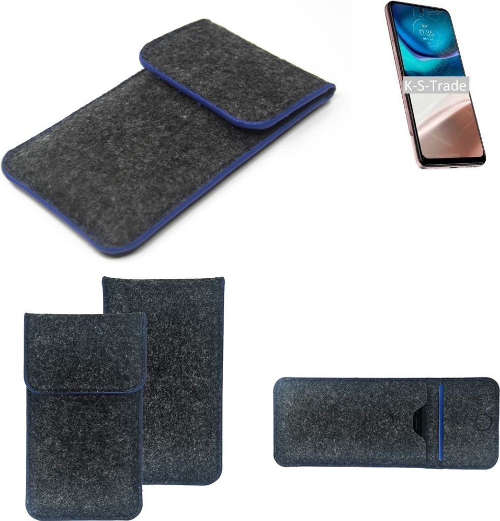K-S-Trade Handy-Hülle Schutz-Hülle kompatibel mit Motorola Moto G42 Filztasche Pouch Tasche Case Sleeve Filzhülle dunkelgrau, blauer Rand