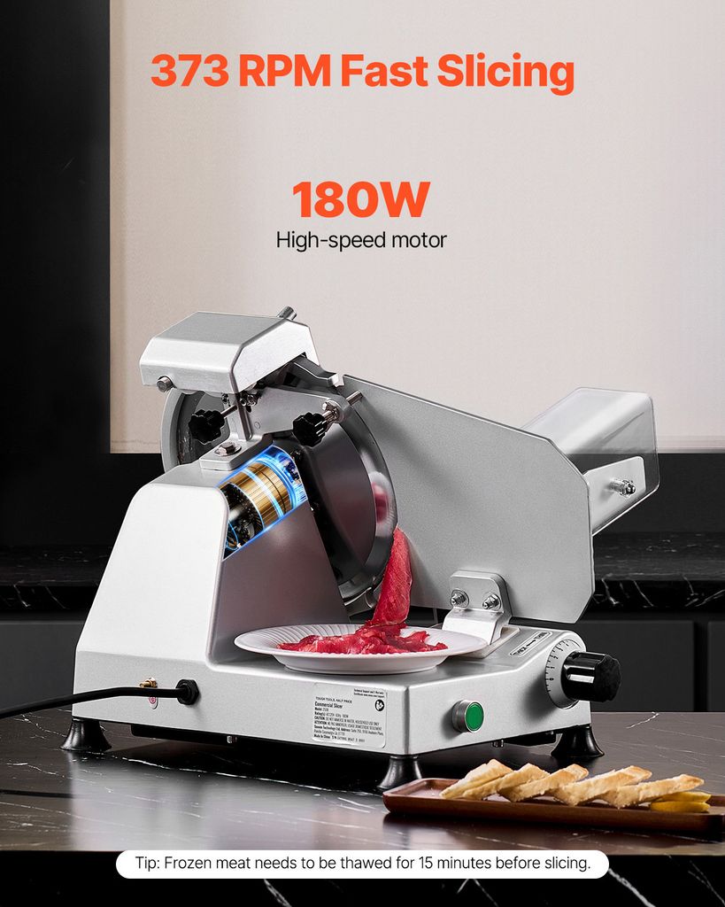 Trancheuse à Viande électrique Professionnelle 10" (250 Mm) - 240 W, épaisseur Réglable 0-12 Mm - En Aluminium Et Acier Chromé