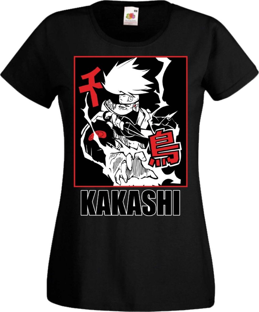 Damen T-Shirt Manga Anime Naruto Hatake Kakashi 04 Chidori, Lady L / Schwarz