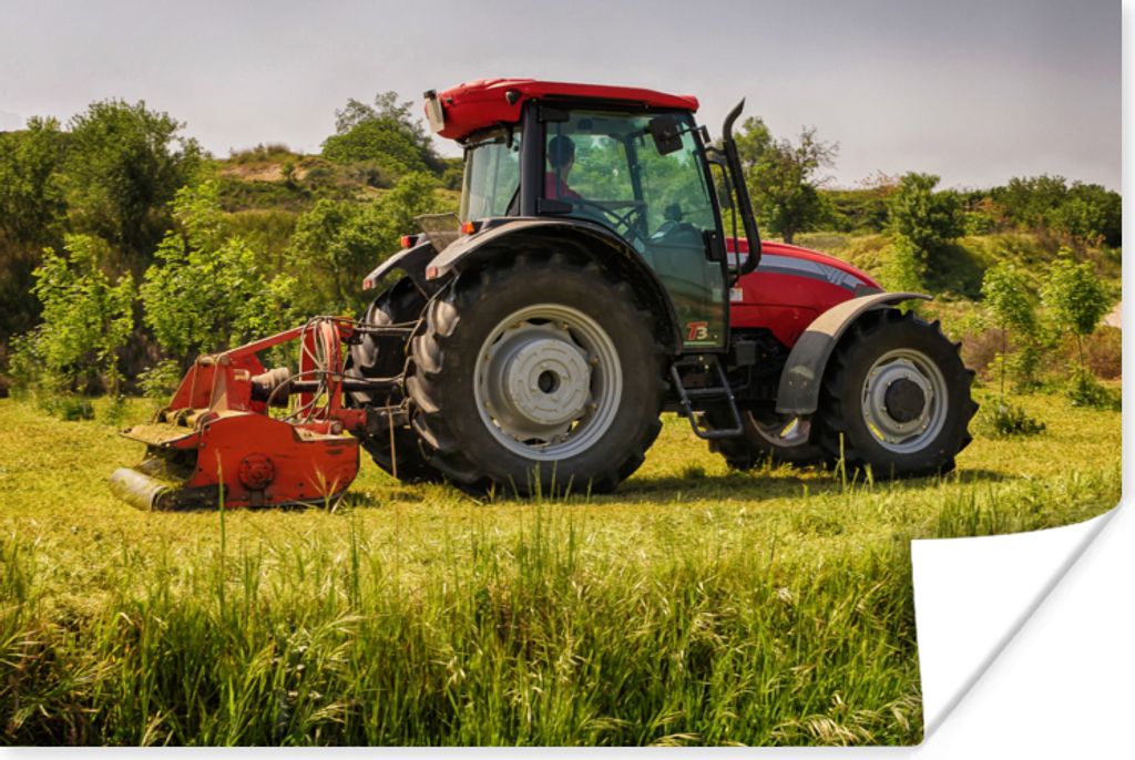 MuchoWow Poster Traktor - Rot - Natur - Grün - Landleben 60x40 cm - Schlafzimmerdekoration