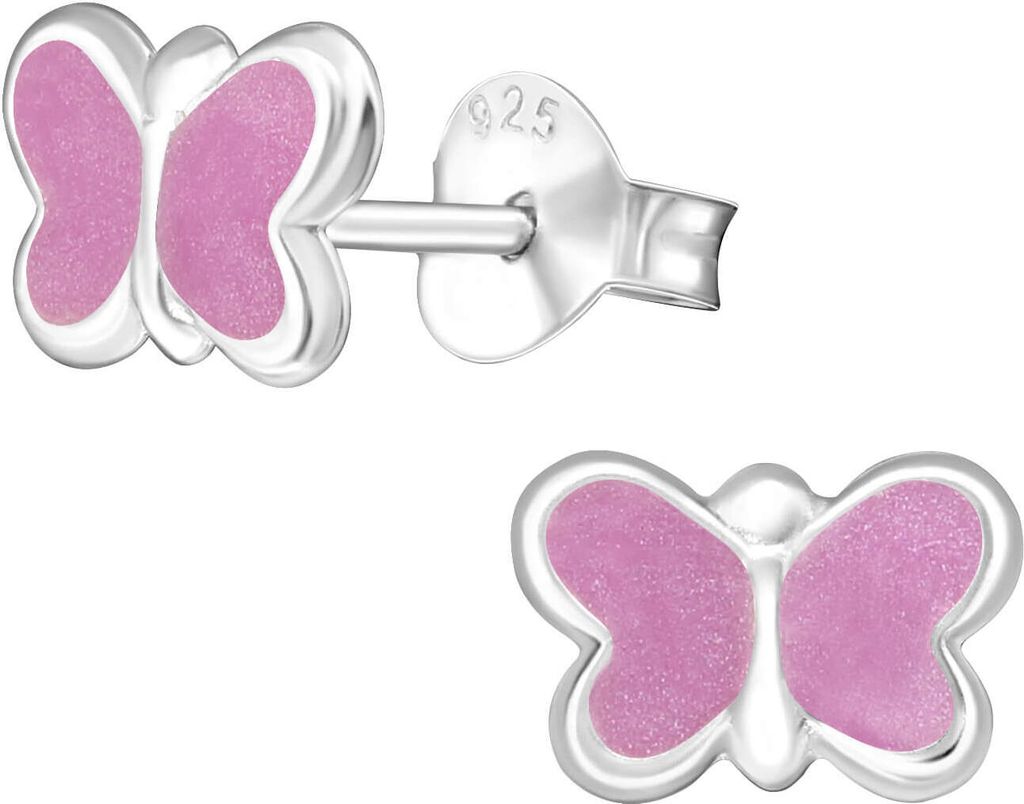 Kinderohrringe Ohrstecker 925 Sterling Silber Schmetterlinge in verschiedenen Farben Farbe - Lila-Schimmernd