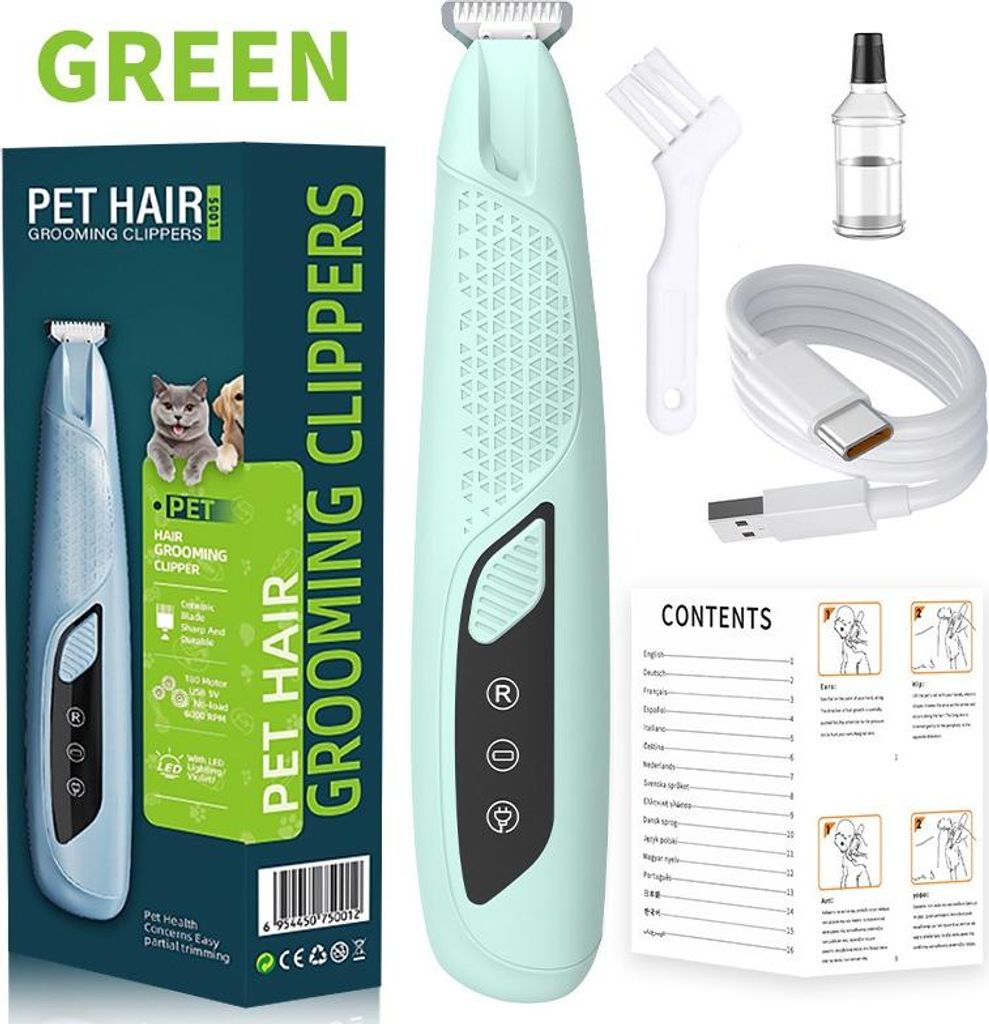 INF Tierhaarschneider für Pfoten – ABS, 16,5cm, LED, für Hunde & Katzen Grün