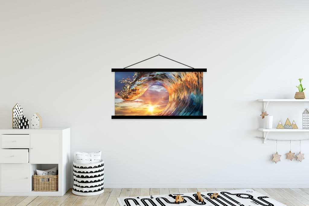 MuchoWow Textilposter Meer - Sonne - Farben 150x75 cm mit schwarzem Rahmen - Posterleiste