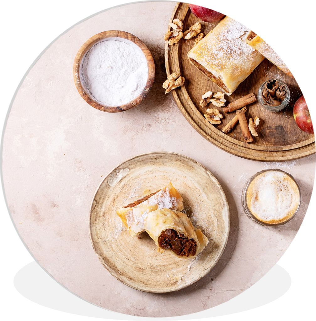 MuchoWow Rundes Wandbild - Runde Bilder Gebäck - Gewürze - Obst - Apfelstrudel Ø 90 cm Kreis Wanddekoration Kunststoff - Wandkreis - Wandschmu...