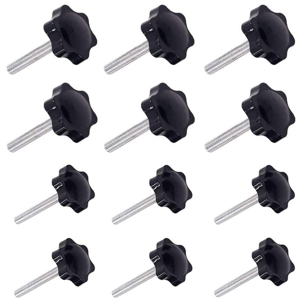 12 Stück M6 (32#) × 40 mm & M8 (38#) × 40 mm Außengewinde-Klemmhebel, Schraubknöpfe, Griffe, sternförmiger Knopf